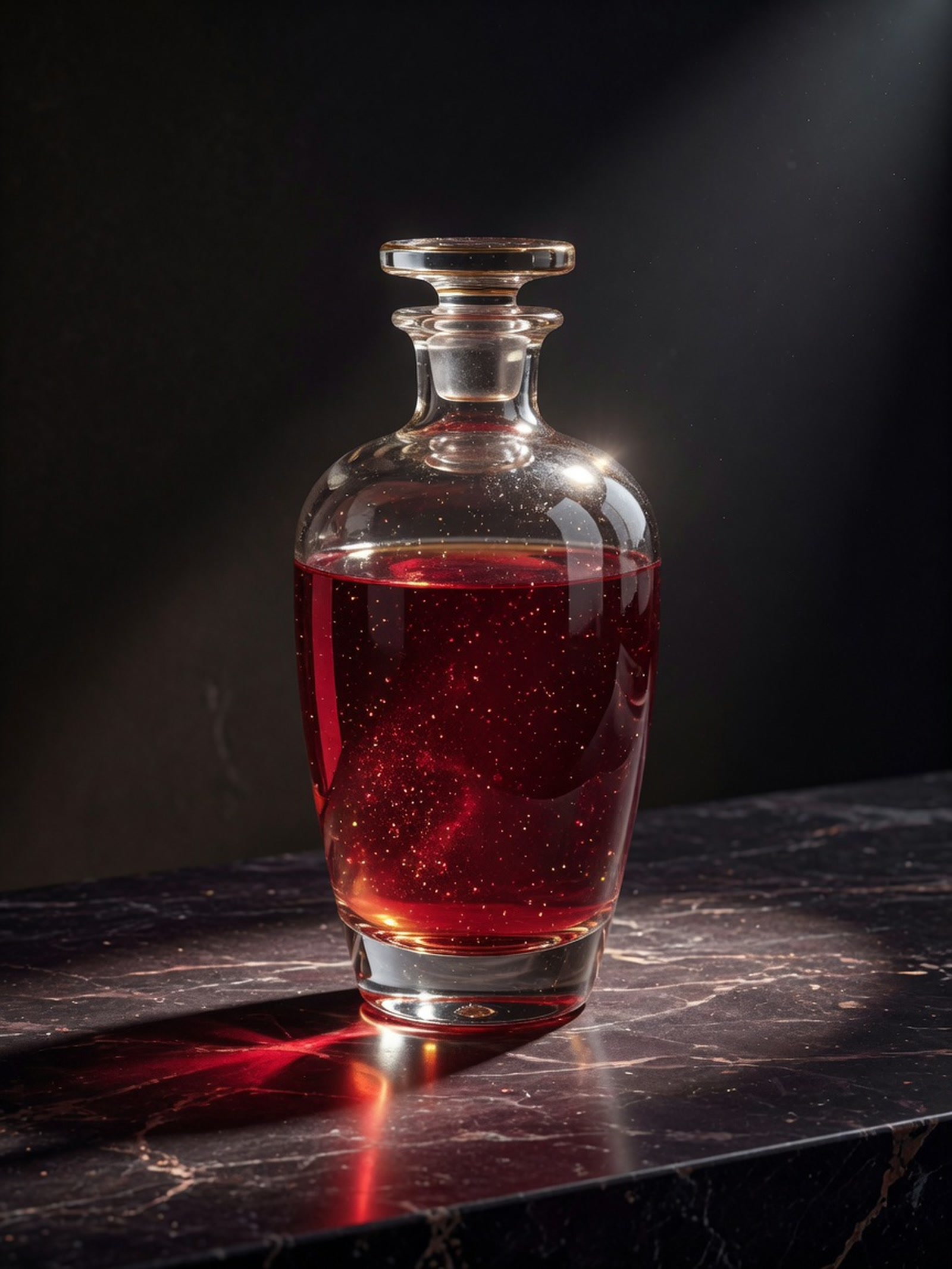 Ruby colloidal gold in glass vessel